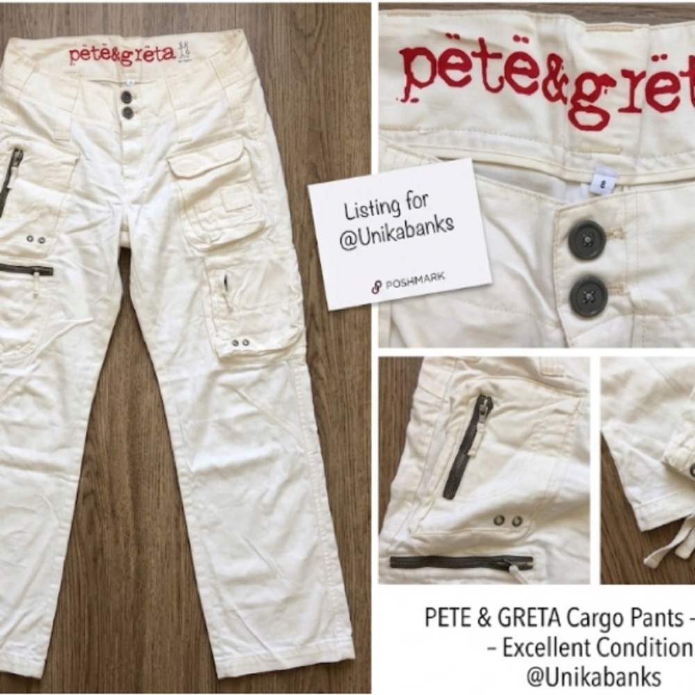 Pete & Greta White Cargo Pants with Utility Pockets